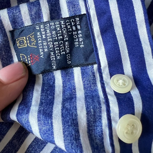 Tommy Hilfiger Women Size 4 Blue/white Striped Shirt Flip Cuff - Super Cute! - Picture 15 of 15